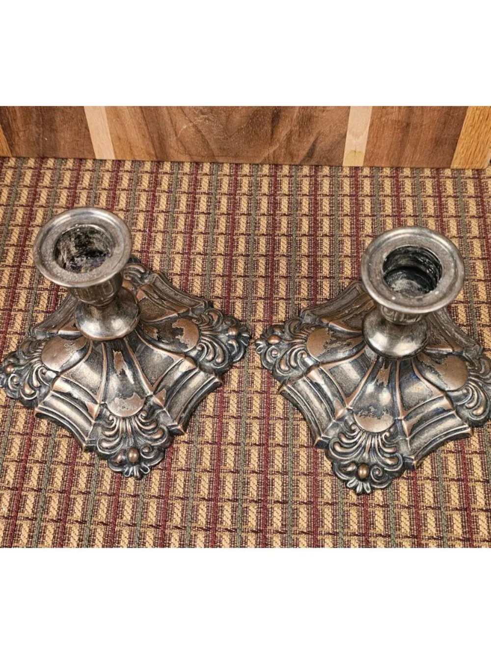 Pair Of Ornate Vintage Silver-Plated Candle Holders With Floral Design – 4.5